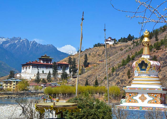 View Paro Dzong from the Riverside