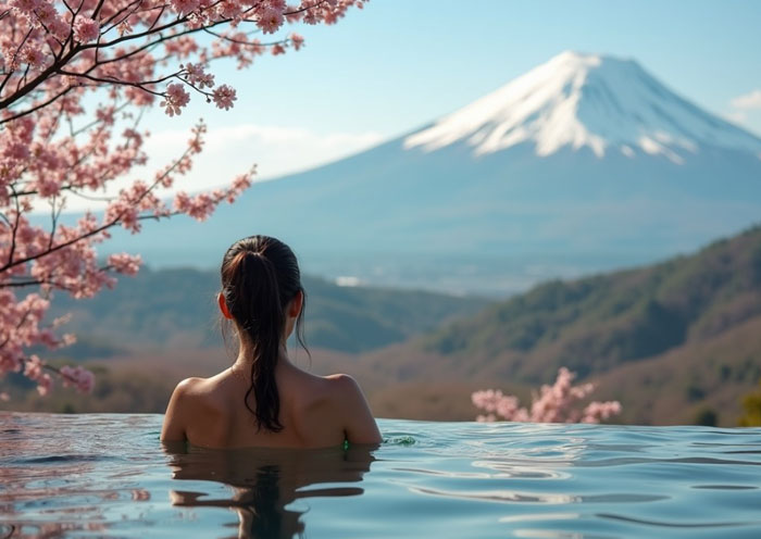 Onsen Experience with Mount Fuji View AI Art