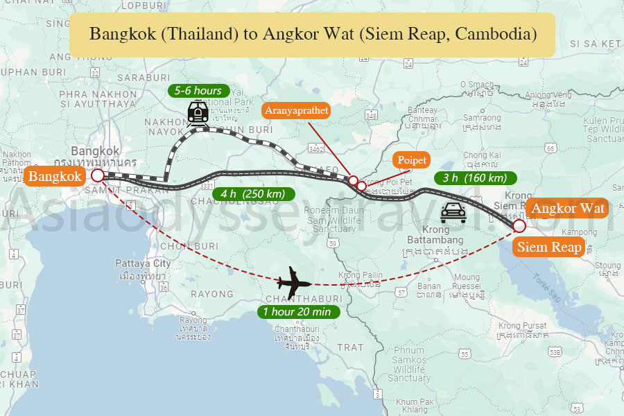 Bangkok to Angkor Wat Map