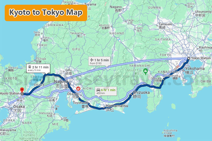 Kyoto to Tokyo Map