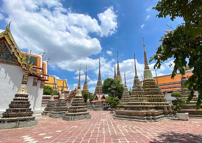 Stupas outside Temple of the Reclining Buddha