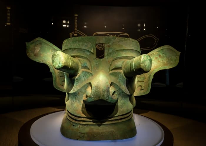 Vertical-eyed Bronze Mask in Sanxingdui Museum