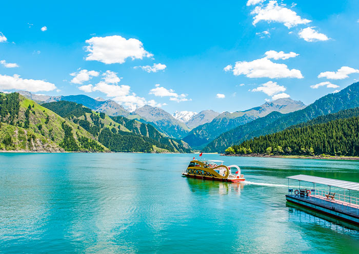 Boating on Heavenly Lake of Tianshan Boating on Heavenly Lake of Tianshan