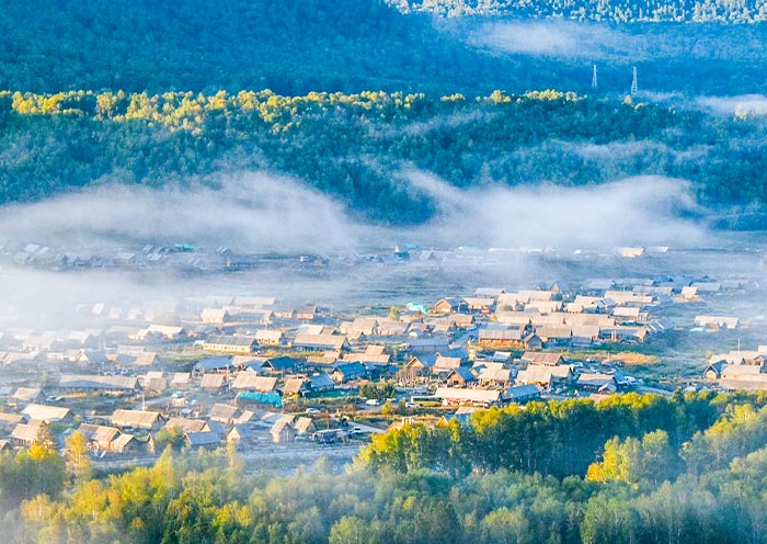 Morning fog in Hemu Village, Xinjiang