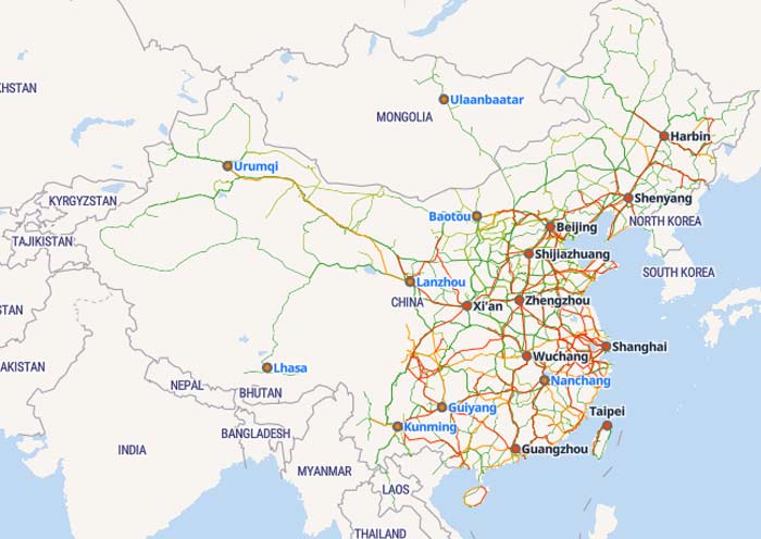 China High Speed Train Network Map