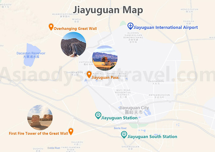 Jiayuguan Map with Attractions