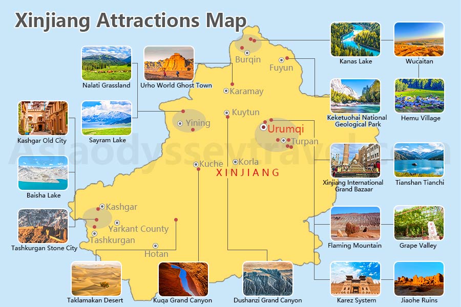 Map of Xinjiang: Xinjiang Map with Cities, Attractions & Travel Routes