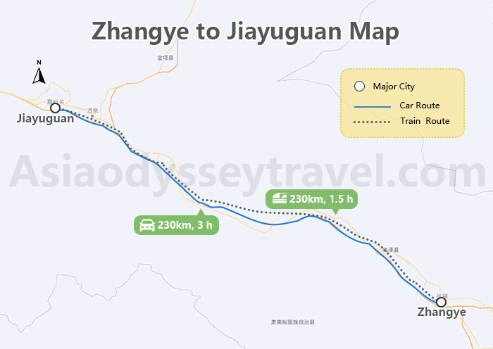 Zhangye to Jiayuguan Map