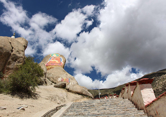 Climb Stairs Up to Ganden Monastery Ganden Monastery, Tibet