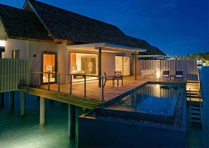 Outrigger Maldives Maafushivaru Resort Sunset Over Water Pool Villa